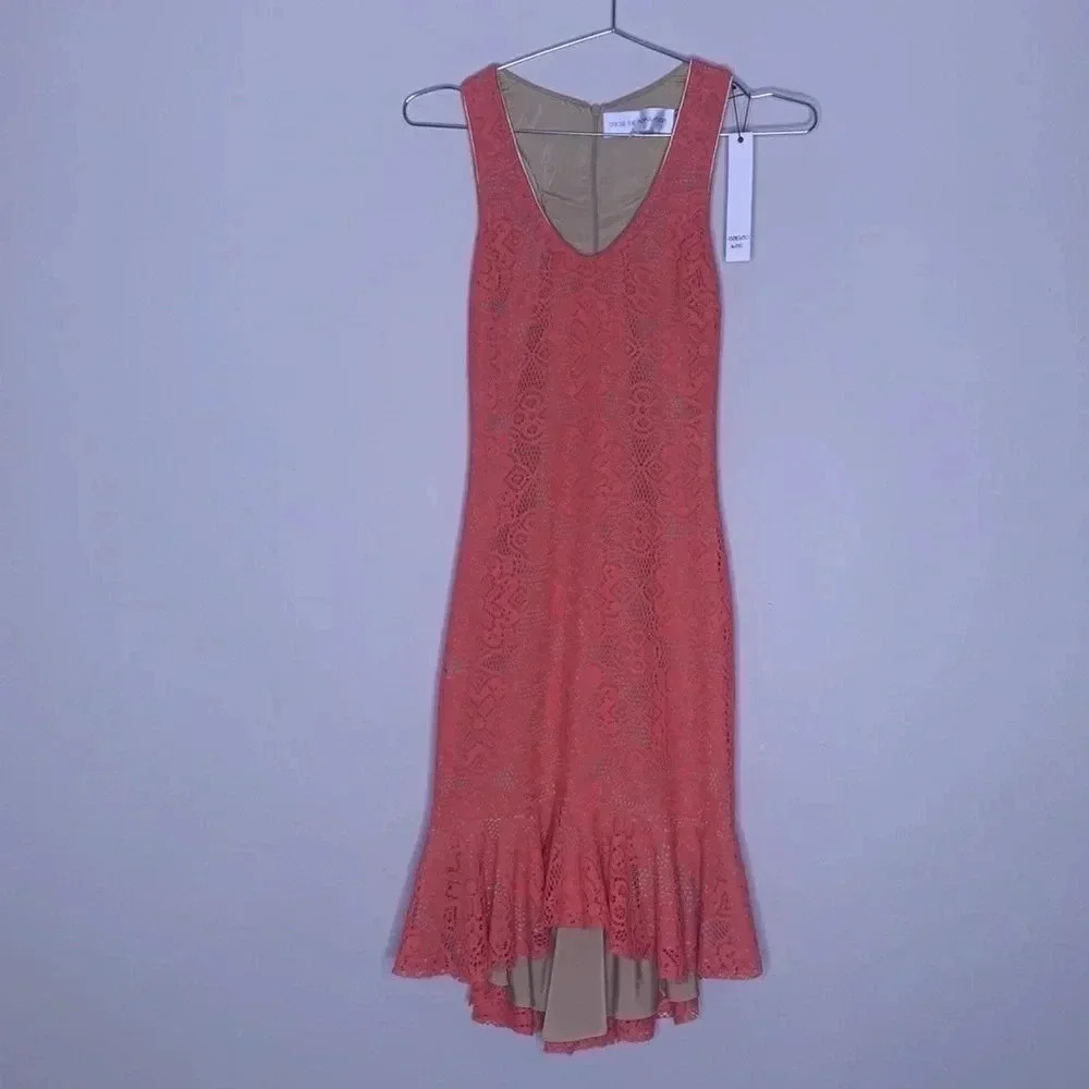 DRESS THE POPULATION 'WENDY" SLEEVELESS LACE CORAL DRESS NWT SIZE SMALL - Picture 2 of 8
